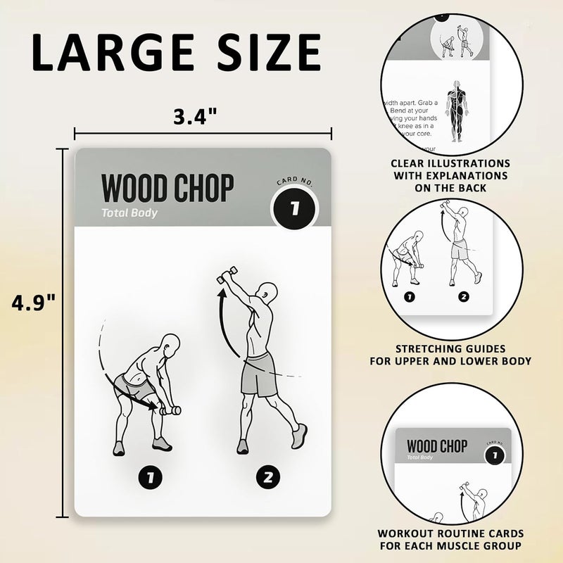 ELAORY Dumbbell Workout Cards, 62 Large 5"x3.5" Exercise Cards for Home & Gym, Strength Training, Muscle Building, Beginner Fitness Guide, Fitness Cards for Men & Women - Image 2